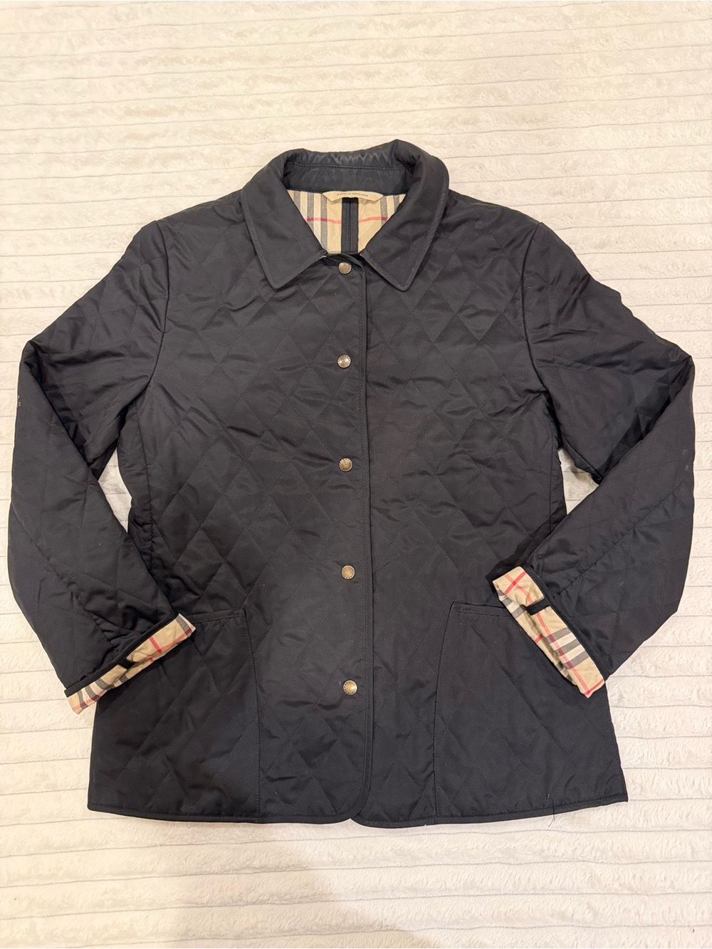 Burberry Quilted Black Pea Coat with Signature Trim 🍂🍂🍂